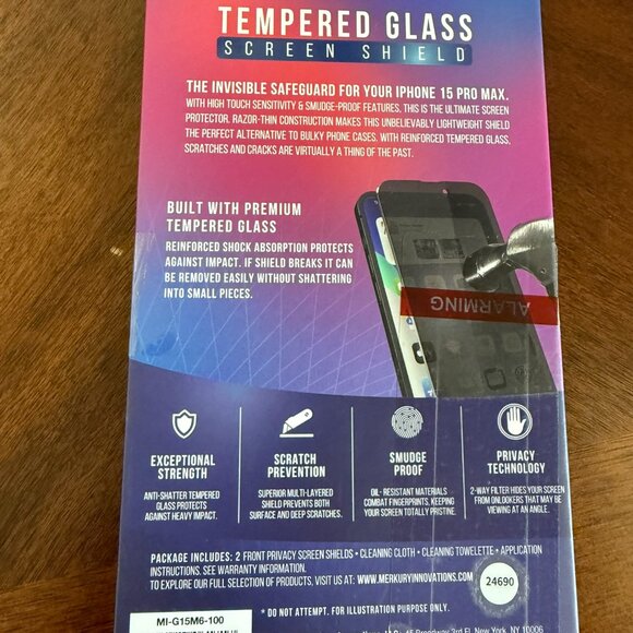 NWT: Mercury Innovation Tempered Glass Screen Shield 2 pack iPhone 15 pro max - Picture 2 of 2